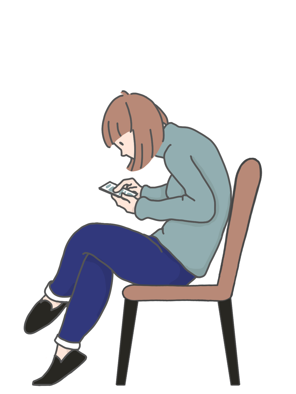 スマホをいじるストレートネックの女性